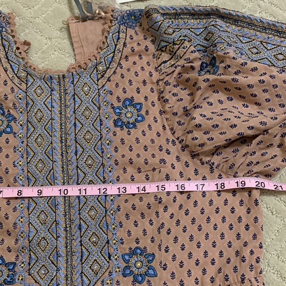 New Anthropologie Women’s Embroidered Mini Dress Blue Peach Coastal Cowgirl M - Picture 11 of 13